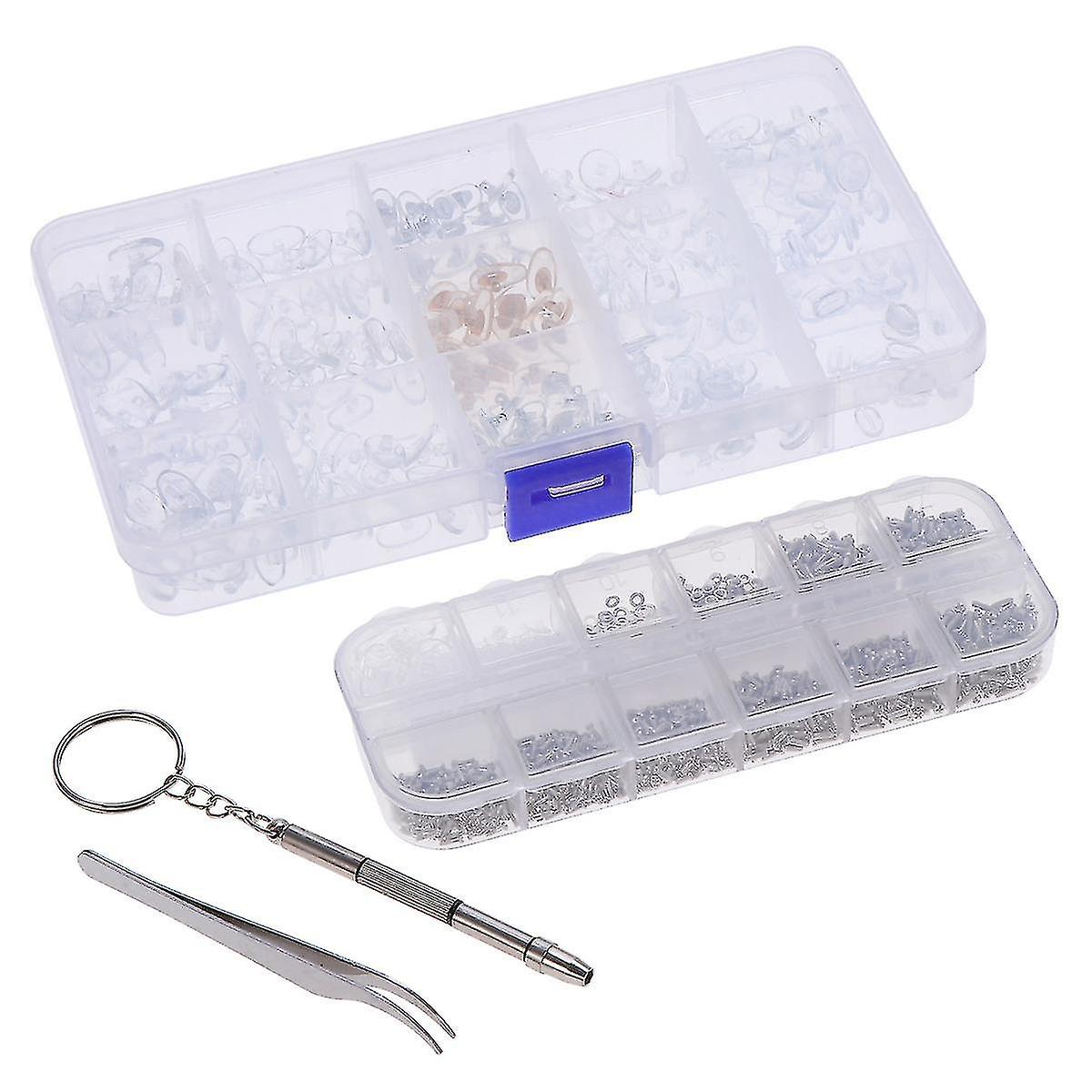 Eyeglass Repair Kit Assorted Tiny Screws Nut Washer And Nose Pads Set With Micro Screwdriver Tweezer