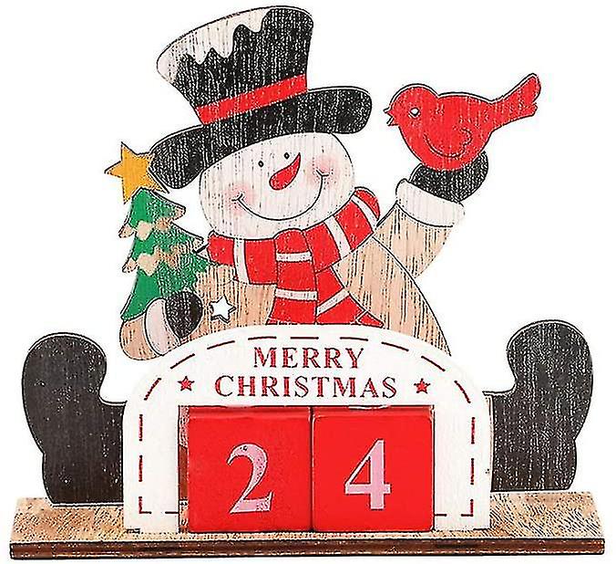 Christmas Wooden Advent Calendar Seating Snowman Design Desktop Reusable Perpetual Countdown Calendar Block For Festive Home Table Ornament