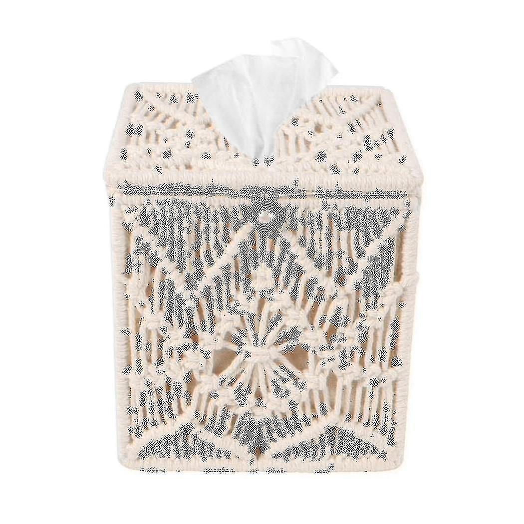 Tissue Box Cover Boho Decor Square Paper Tissue Holder With Bead Buckle Macrame Napkin Tissues Orga