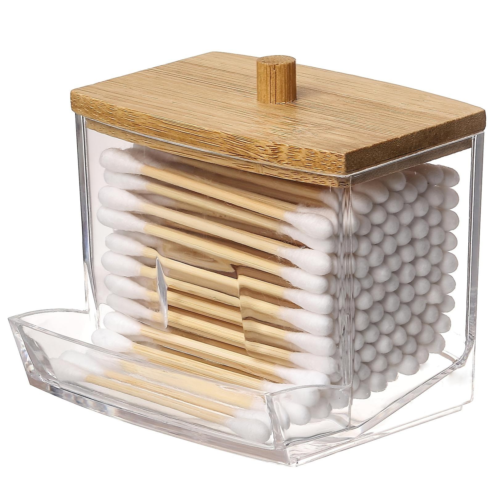 1pc 7 Oz Swab Pads Holder  Qtip Buds Ball Dispenser  Bathroom Containers Apothecary Jar For Storage With Wood Lids