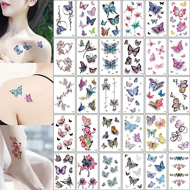 30 Sheets Long-lasting 3d Rose Flower Butterfly Tattoo Stickers For Sexy Chest And Clavicle - Waterproof And Vibrating
