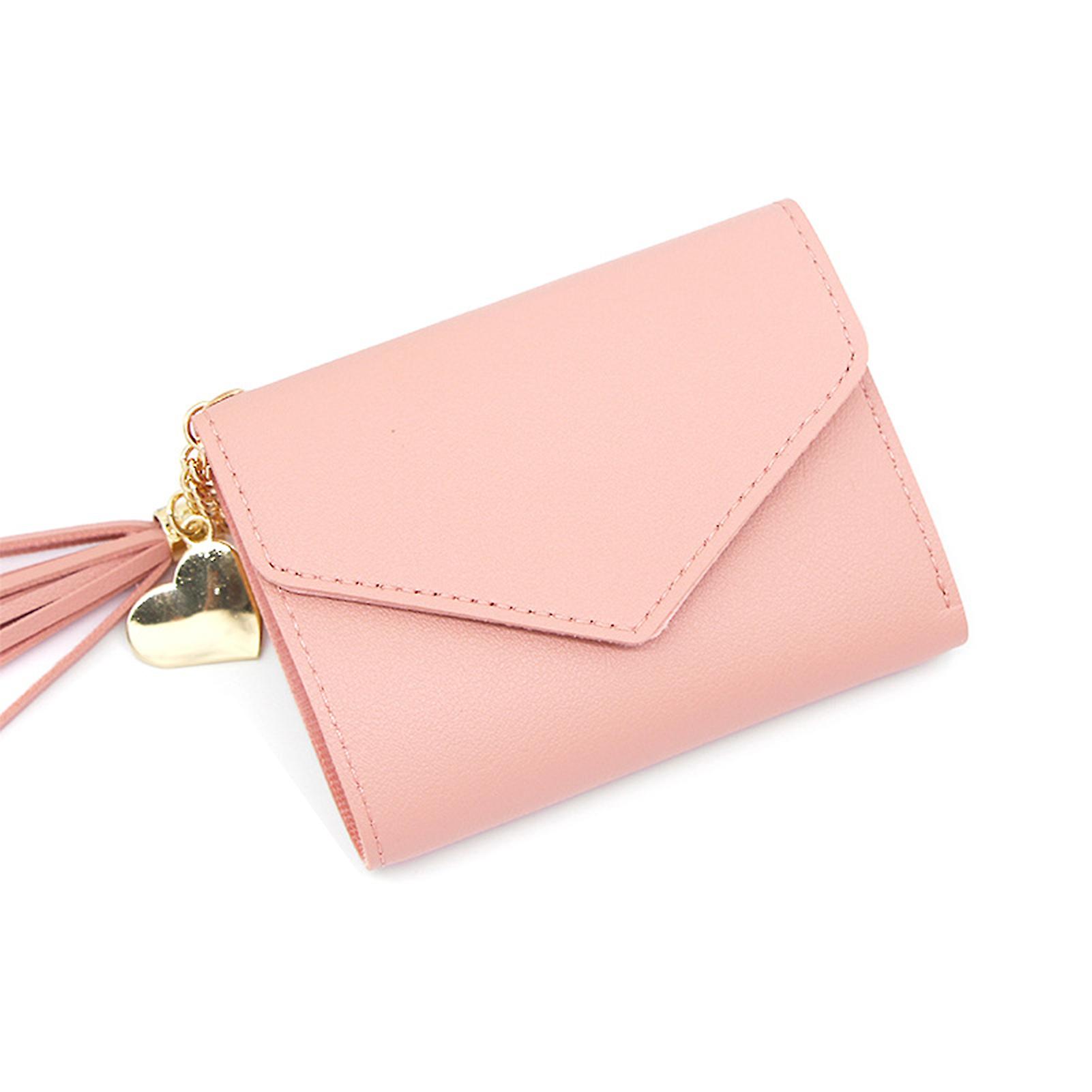 Mini Tri-fold Leather Wallet Simple Solid Color Glossy Surface Wallet Gift