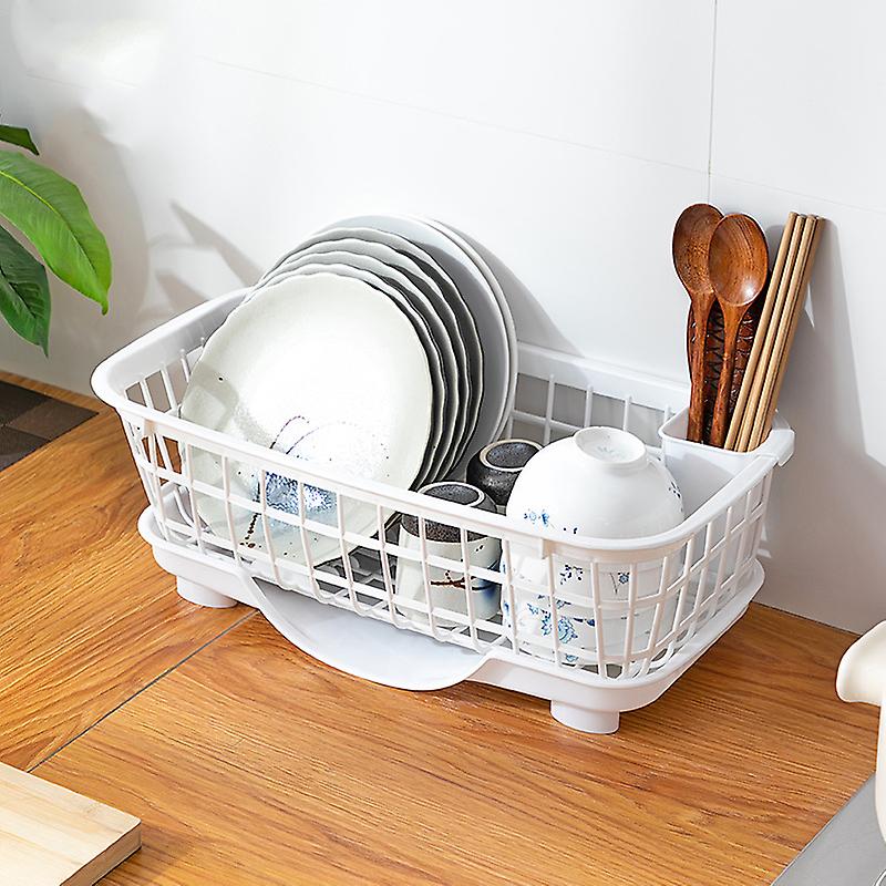 Dish Drying Rack with Detachable Base White Plastic Drainboard