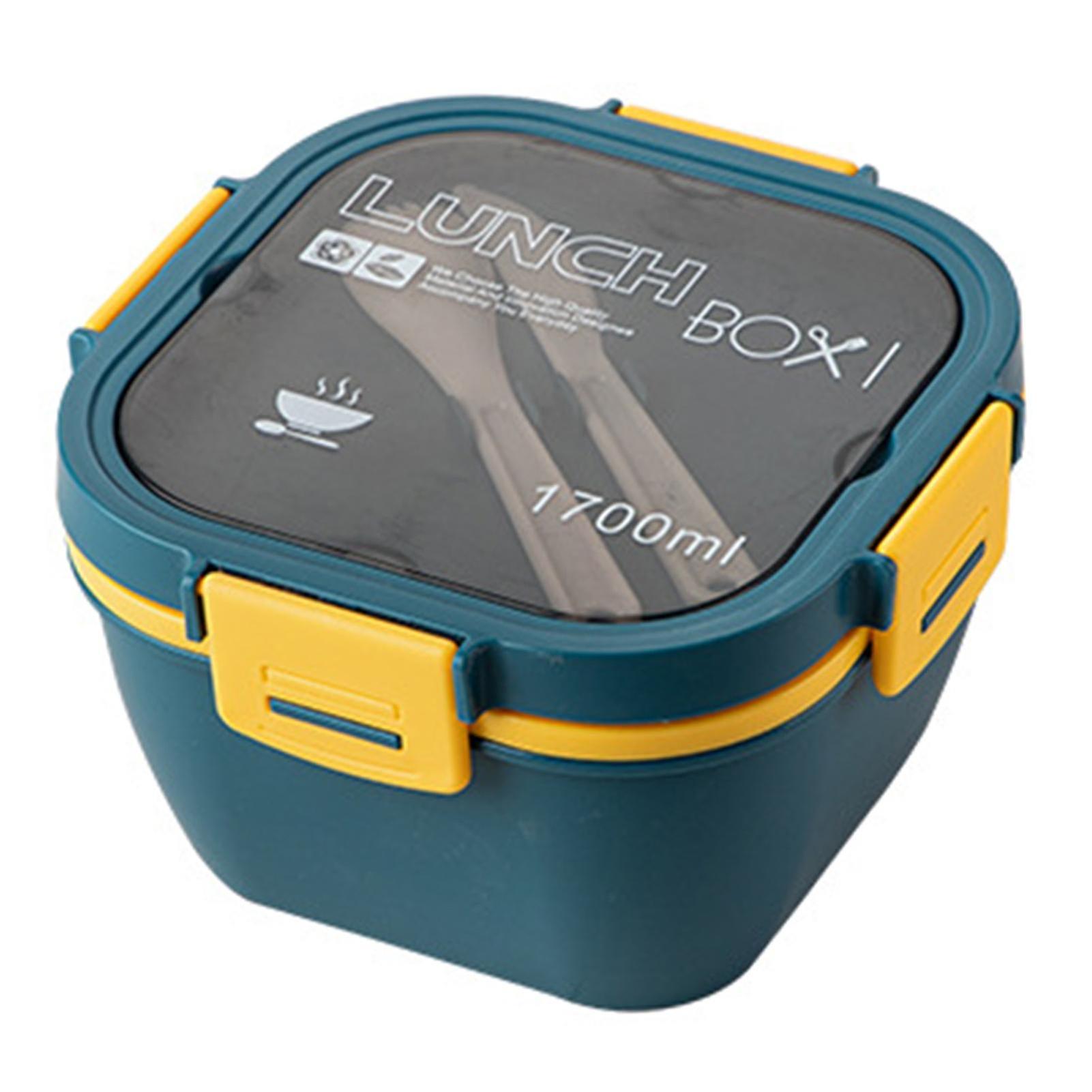 2 Layer Blue Plastic Salad Lunch Box 1700ml Portable Microwave Safe