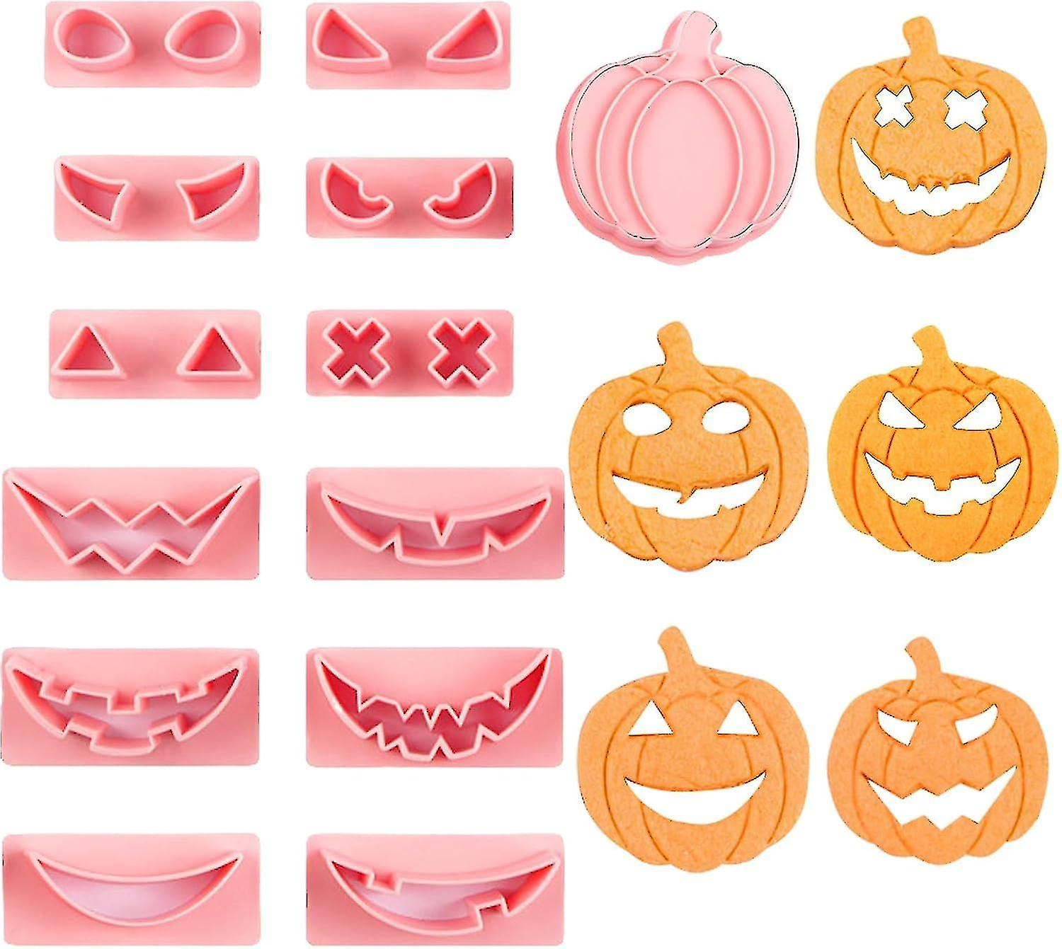 13-piece Halloween Cookie Cutter & Stamp Set - 3d Pumpkin Shape With Fun Designs