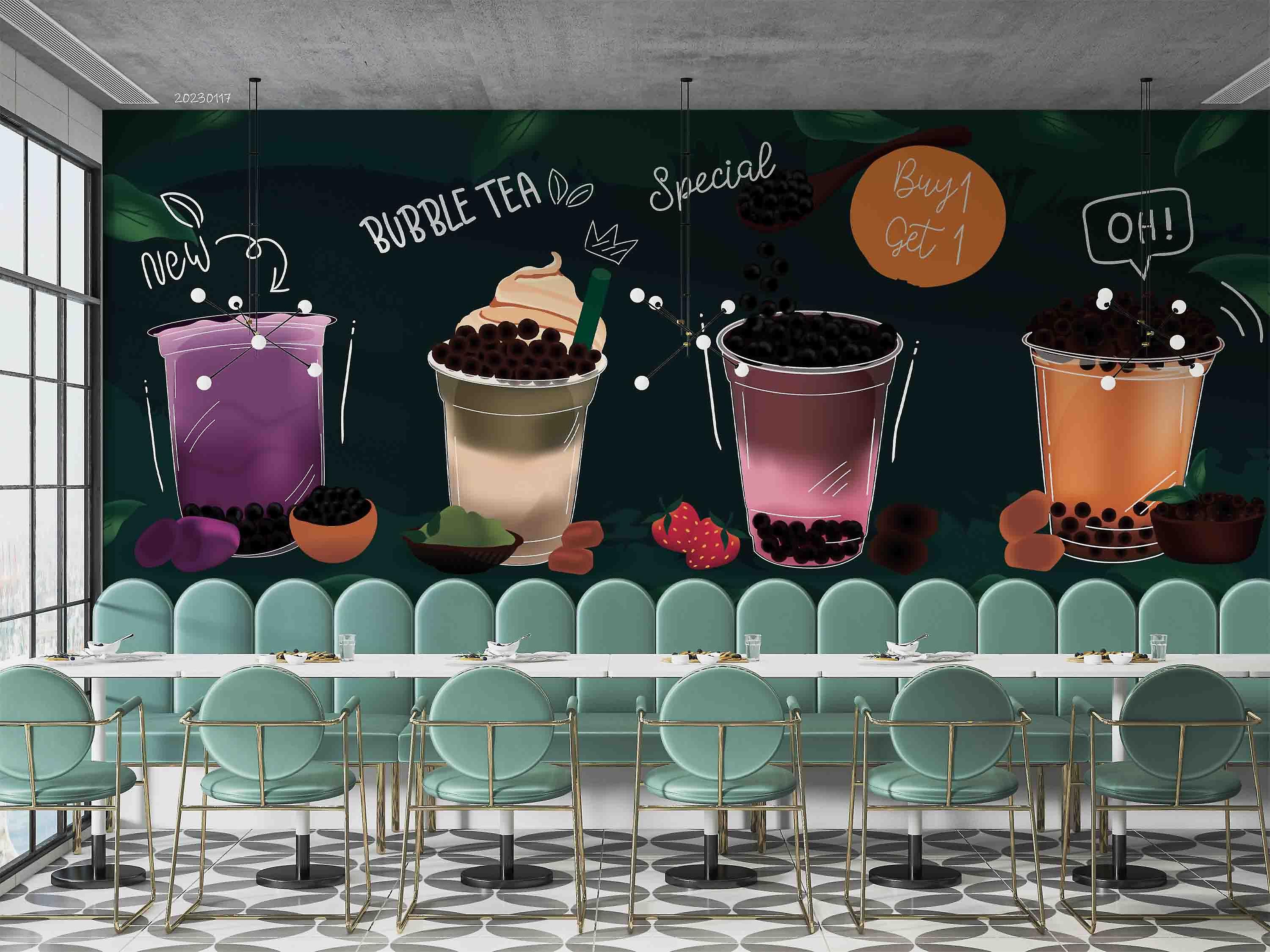 3D Bubble Milk Tea Coffee Drink Wall Mural Wallpaper Gd 1606