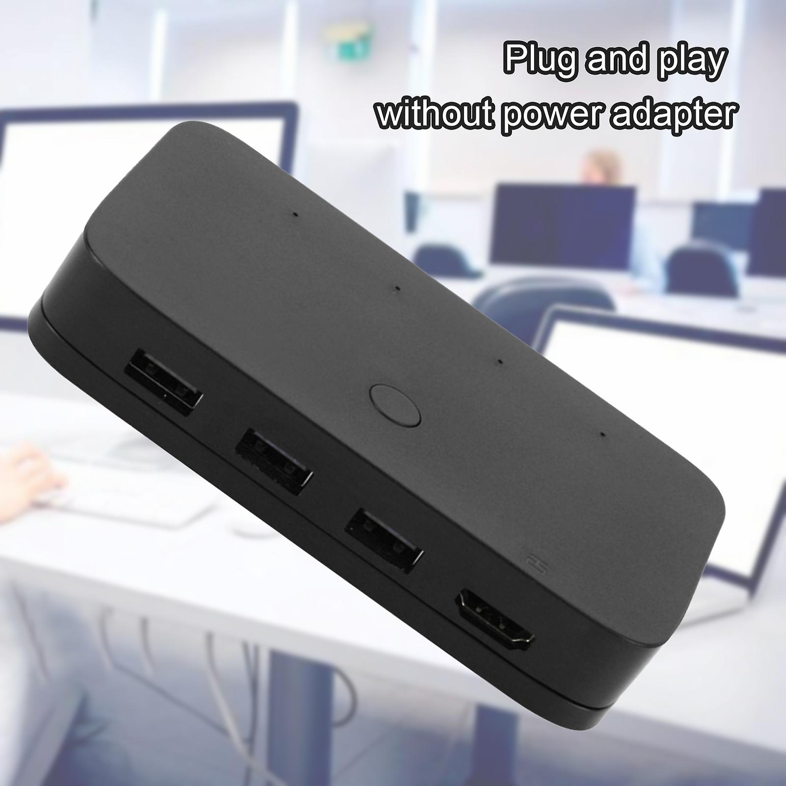 KVM Switcher 4 Port 4K 30Hz Black Practical Stable USB HDMI-compatible KVM Exchanger for Computer