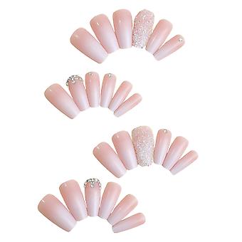 Pink Press on Nails with Rhinestone Decor Long Lasting Safe Material Waterproof False Nails for Stage Performance Wear