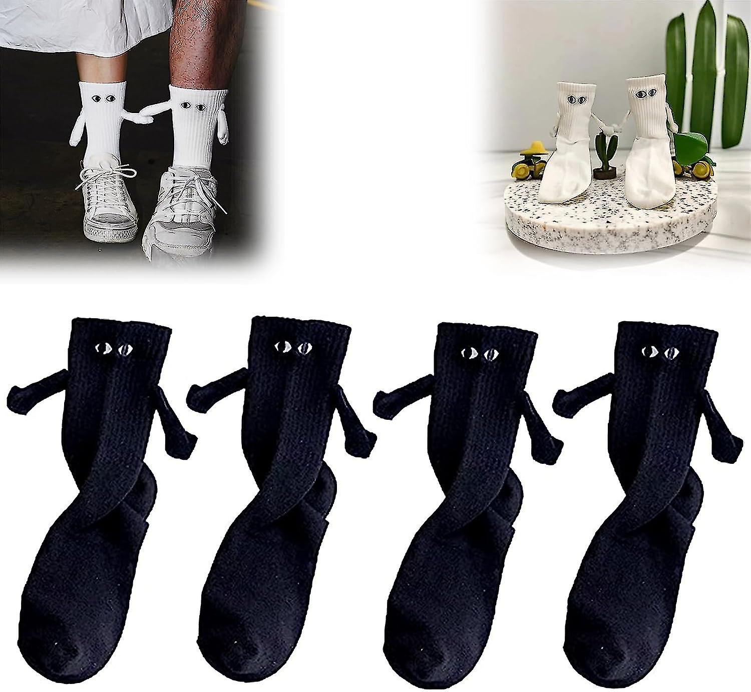 2 זוגות גרביים מצחיקות עם יניקה מגנטית לזוג, גרביים חידושיות לזוג מחזיק ידיים - גרביים יד ביד גרבי חברות לזוגות חברים אחיות