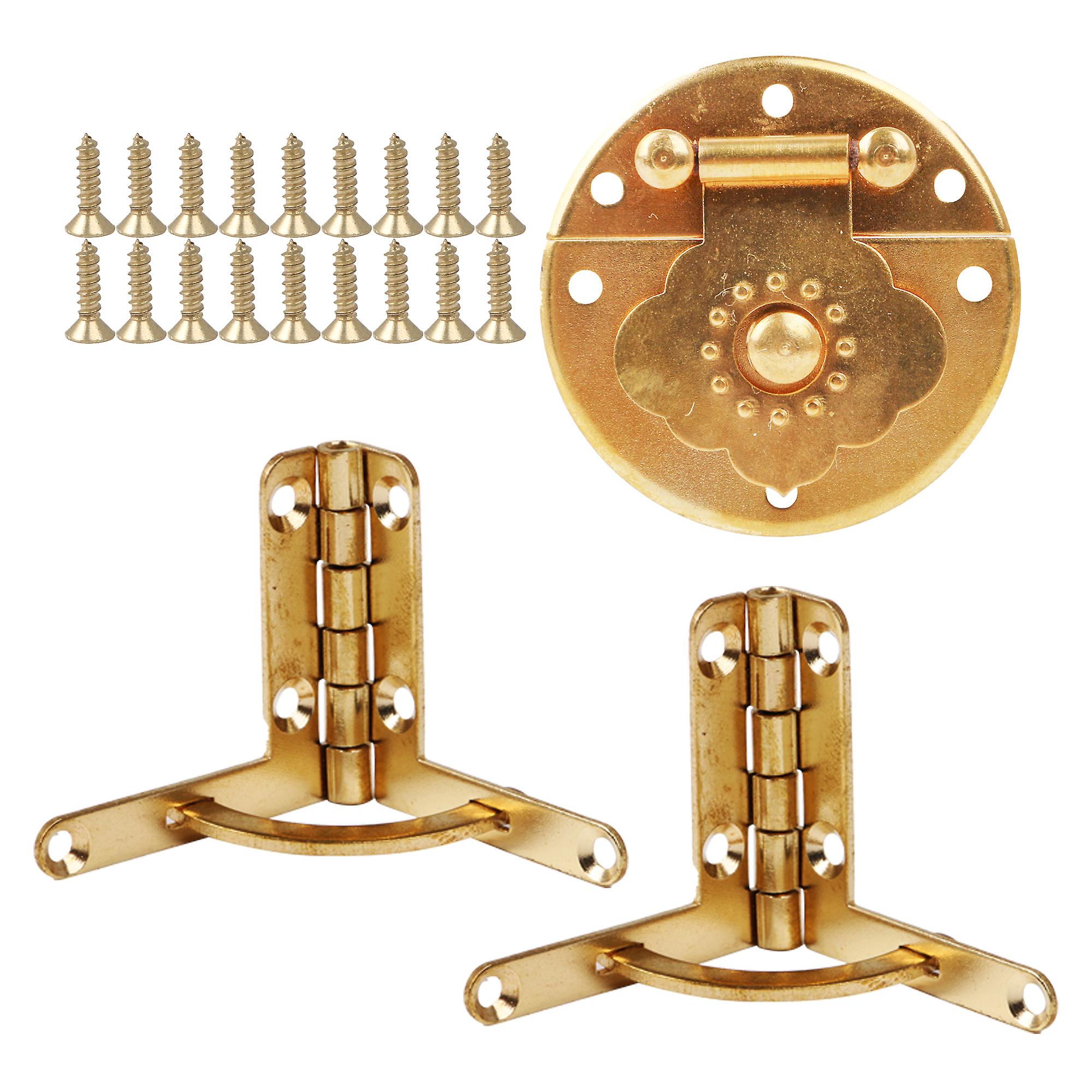 3Pcs Gold Small Boxes Cases Quadrant Hinge 1.3x1.18inch w/ Round Buckle