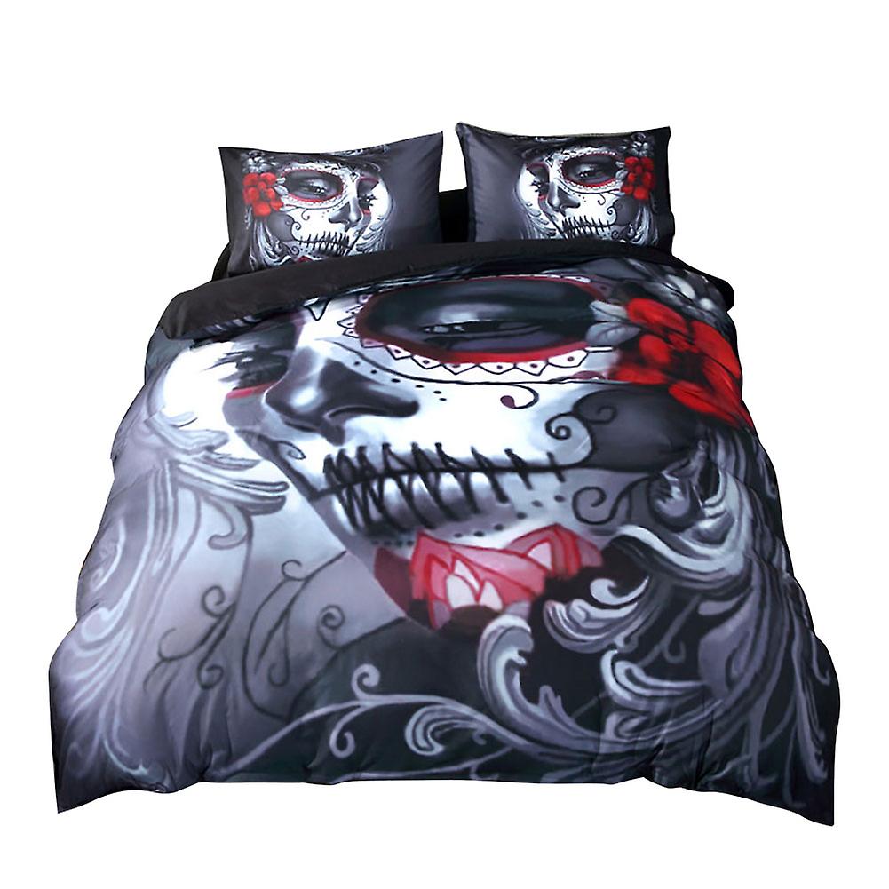 3 Pcs / Set Skull Pattern 100% Polyester Bedding Set Pillowcase Duvet Cover (Queen)