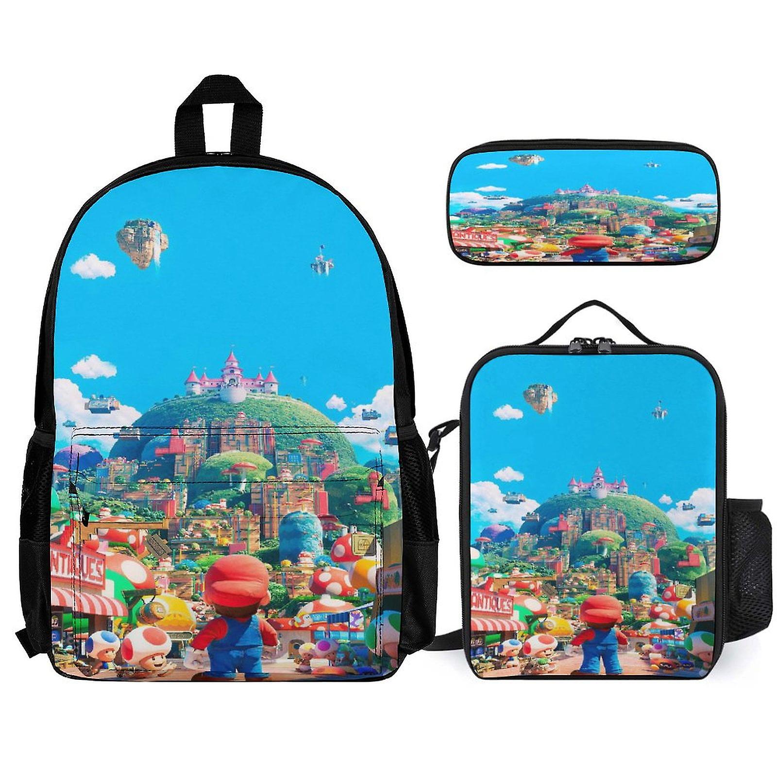 Super Mario Backpack 3 Piece Set Laptop Backpack with Pencil Case Lunch Bag Combination