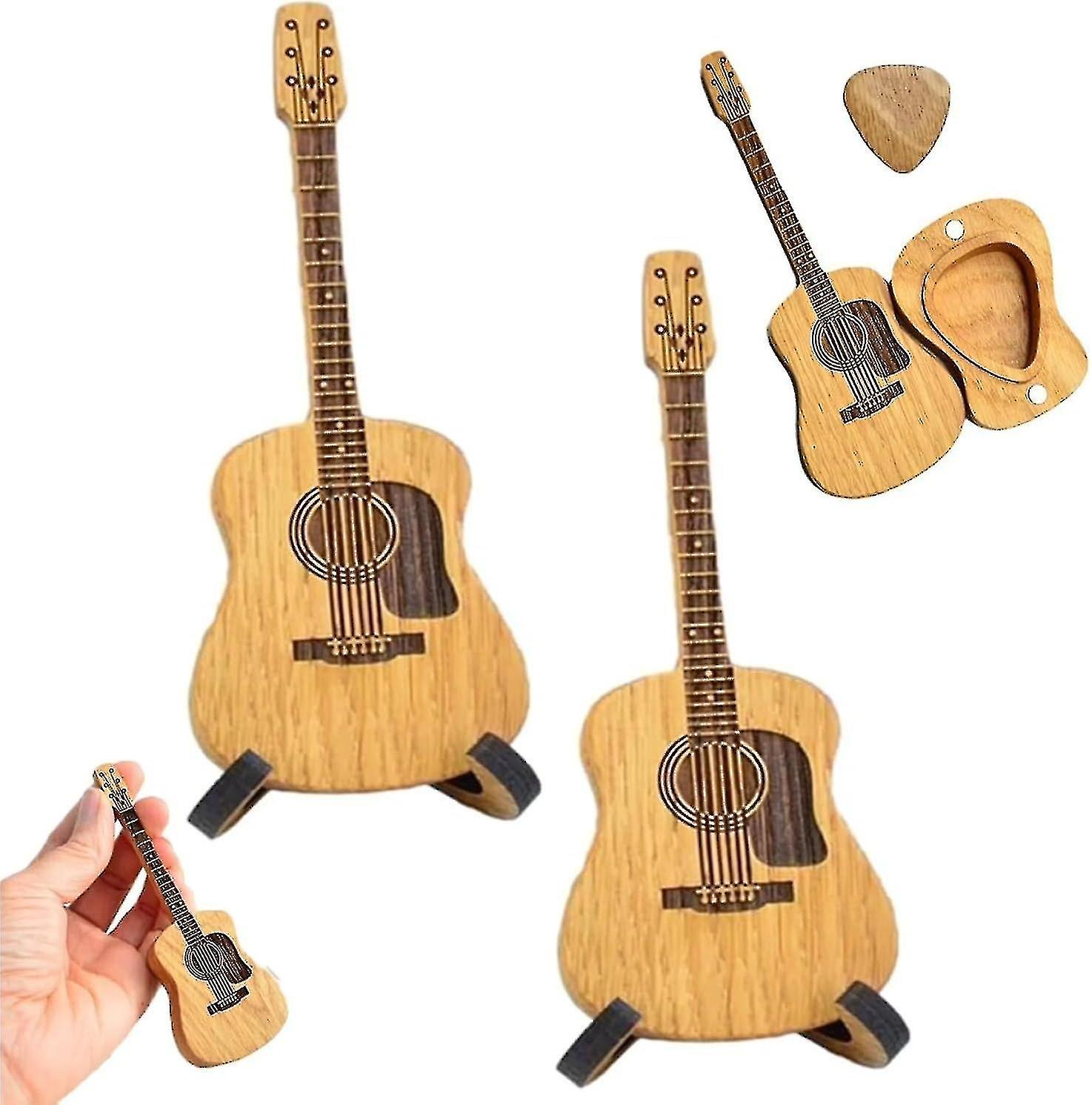Träask för akustisk gitarrplektrum, gitarrlåda för plektrum, gitarrplektrumhållare, present till gitarrspelare Woo