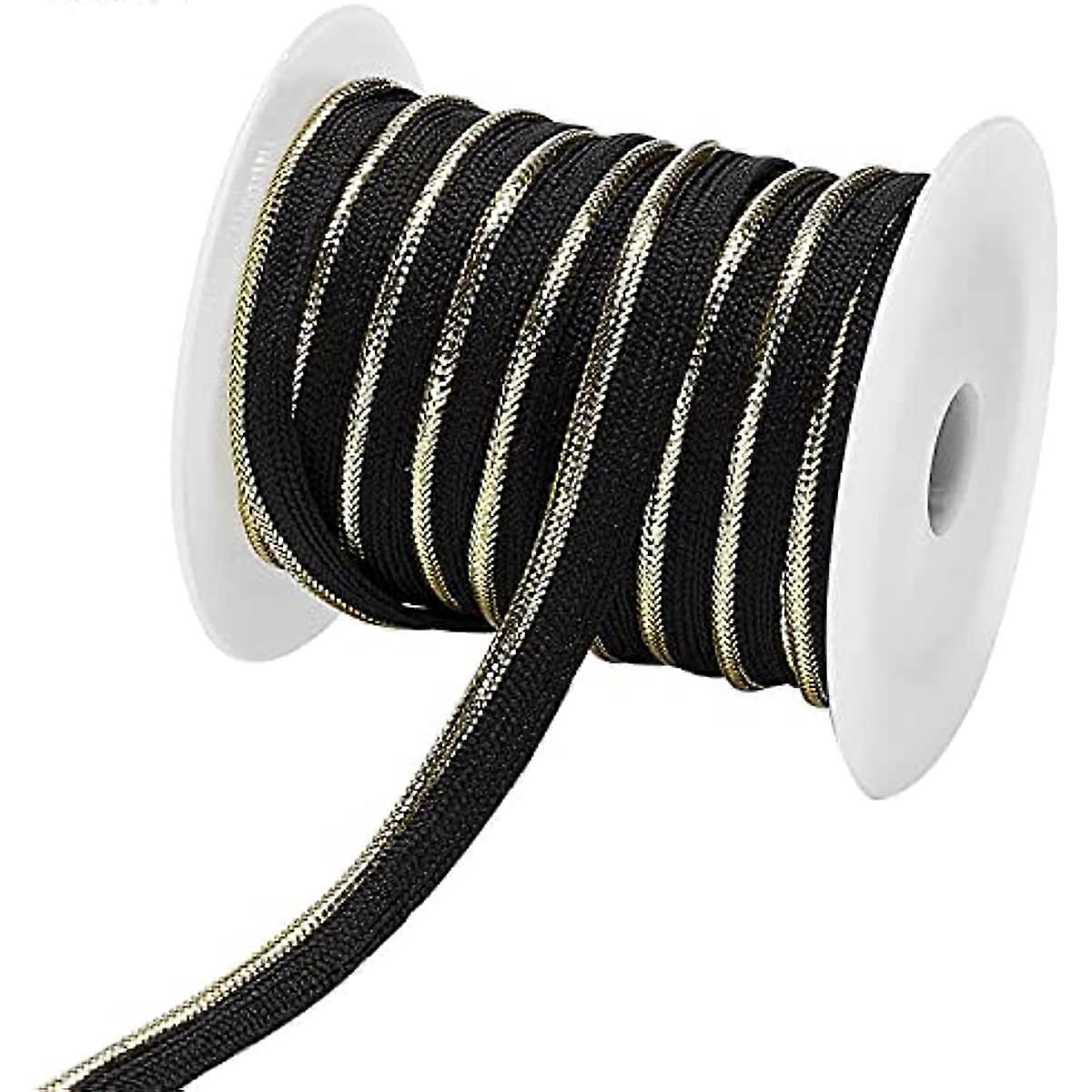 20 Yards Piping Trim with Welting Cord Black Maxi Piping Bias Tape Lip Cord Trim with Golden Thread Edge for DIY Craft Webbing Garment Sewing Trimming