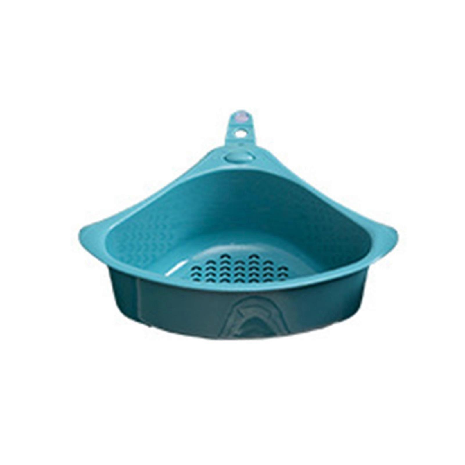 Kitchen Triangular Drain Basket Stable Easy Draining Corner Sink Strainer Basket for KitchenBlue