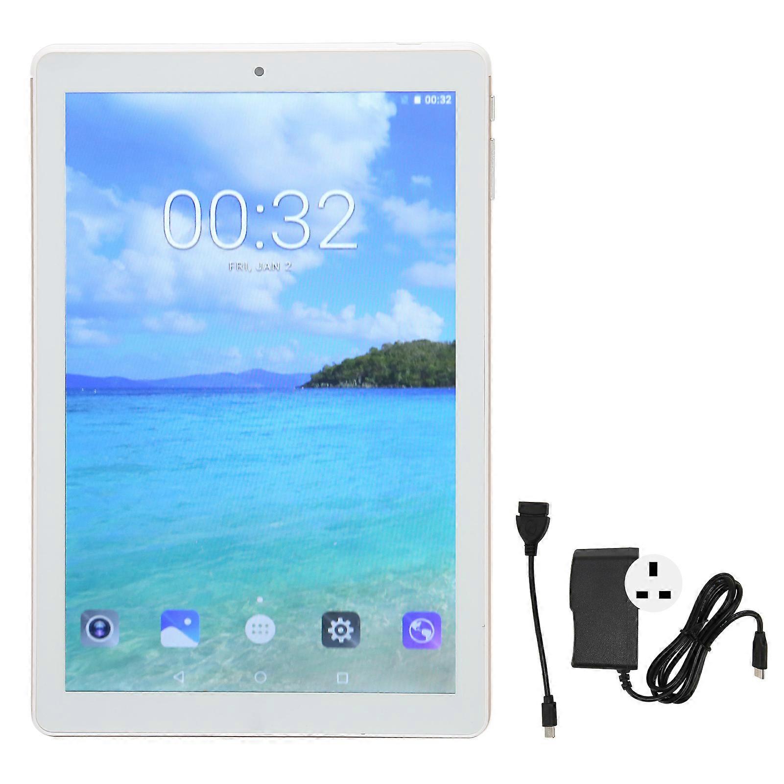 for Android 10 10.1 Inch Tablet 8 Core Processor 6G RAM 128G ROM 5G WiFi 4G Network Tablet Computer 100?240V UK Plug Gold