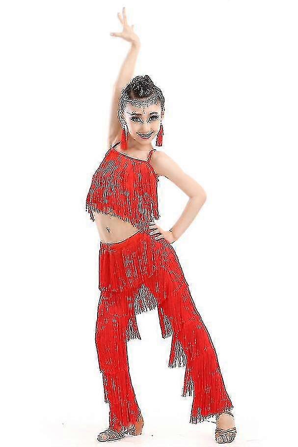 Buy Girls Sequined Tassels Latin Dance Competition Dress Kids Ballroom Tango Salsa Fringe Costumesdress Child Dancewear