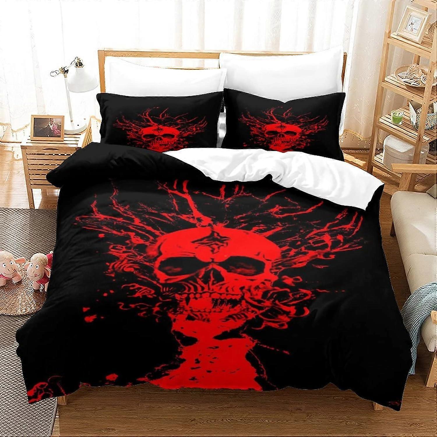 Skeleton Printed Bedding Set Pattern Duvet Cover with Pillowcases Hypoallergenic Microfiber D Gothic Printed Microfiber Bedding,for Adults Ad