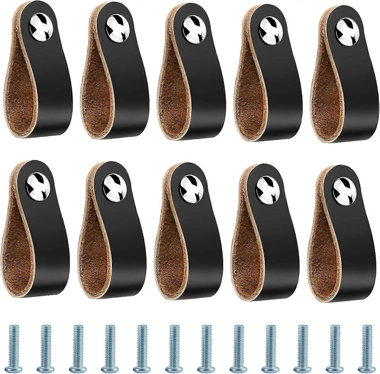 Sett 10 manere mobila, Jormftte, Piele ecologica/Metal, 14x2.5 cm, Negru/Argintiu