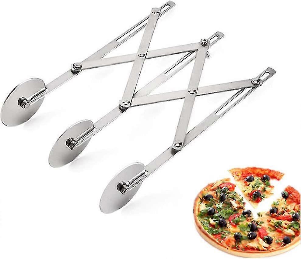 3 Wheel Stainless Steel Pastry Cutter, Expandable Pizza Slicer, Adjustable Roller Cookie Dough Cutter Divider