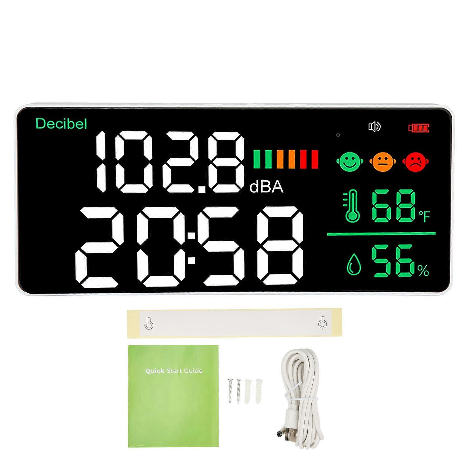 Decibel Meter 30 To 130db Wall Mounted Sound Level Reader 11 Inch LED Time Temperature Humidity Noise Meter