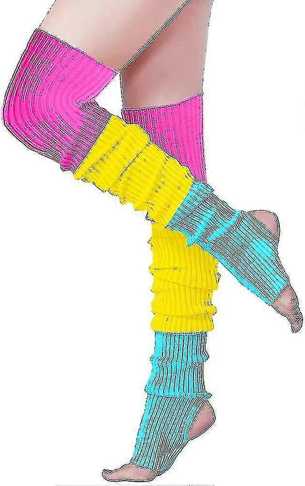 ロングレッグウォーマー、V28レディースメンズ80年代パーティーリブニットダンススポーツA