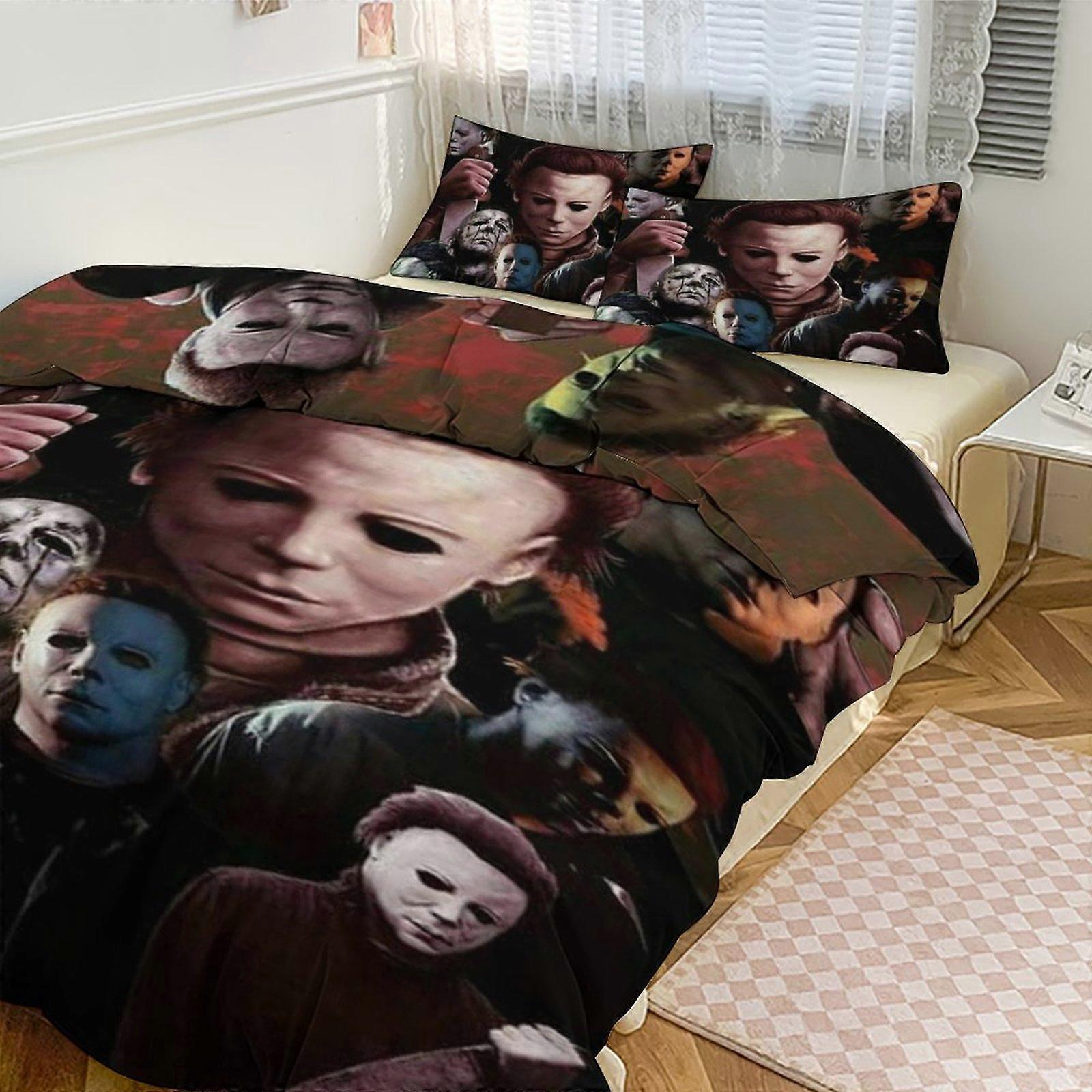 ملاءات سرير g244 طقم مراشح بطبعة مايكل مايرز بنمط لحاف كوف طقم 3 قطع 1 غطاء لحاف و 2 غطاء وسادة للنساء والرجال والمراهقين tq244 ملاءات سرير