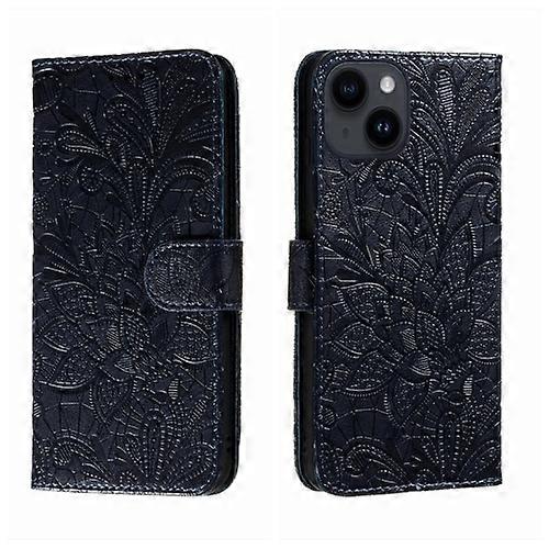 For iPhone 15 Lace Flower Embossing Flip Leather Mobile Phone Case