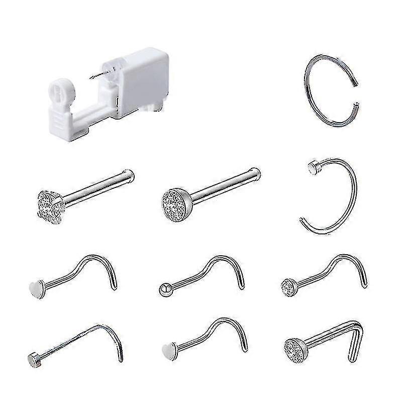 11 Pcs Disposable Nose Piercing Tool Set,no Pain Sterile Safety