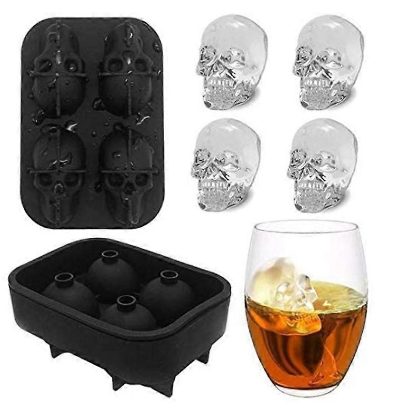 Skull Ice Cube Mold,3D Silicone Ice Cube Molds Tray with Removable Lids Fun