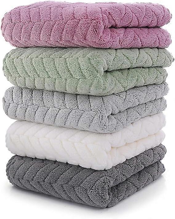 Hand Towel with Hanging Loop, Set of 5 Hand Towels Strongly Absorbent Hand Towels in Soft Microfibre, Light/Dark Grey Green Purple Beige 35*70cm