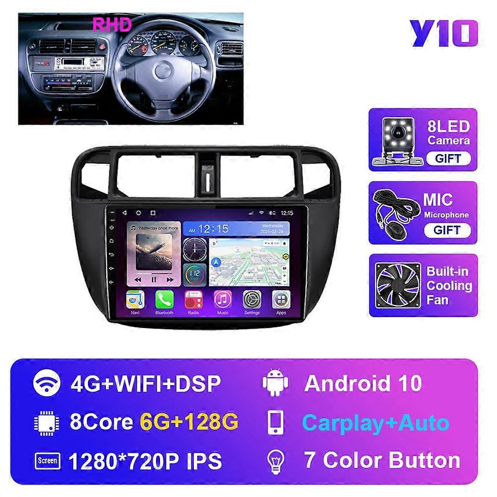 for Honda Civic (EJ/EK/EM) 1995-2001 Car Radio Multimedia Player System Android 10 DSP Stereo Carplay Navigation GPS