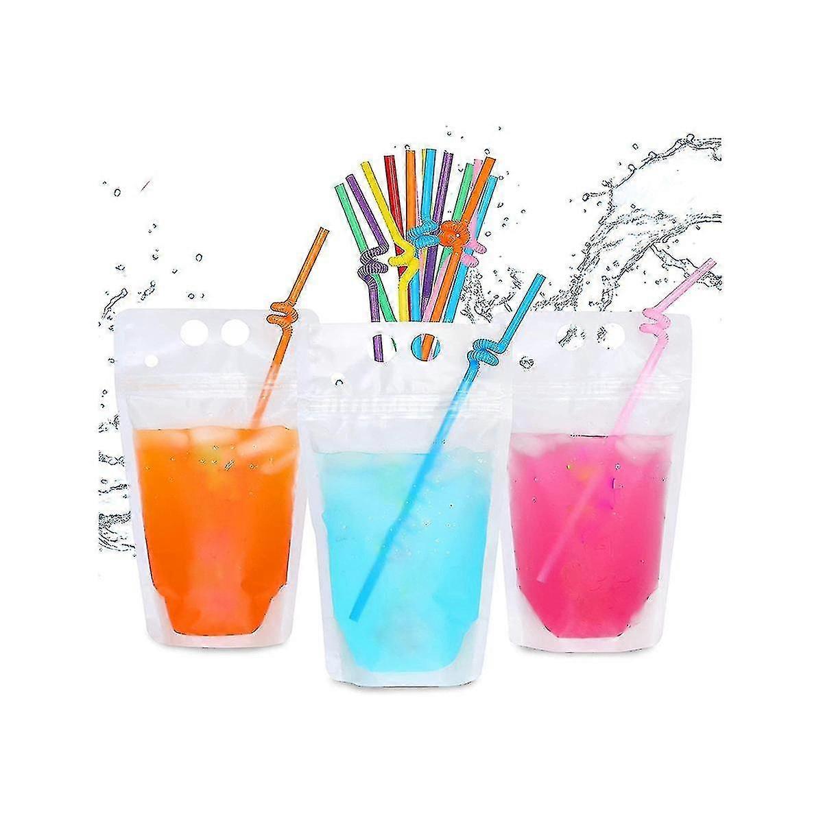 100pcs 16oz Drink Pouches For Adults - Drink Pouches With Straws X100 - Resealable Smoothie Pouches