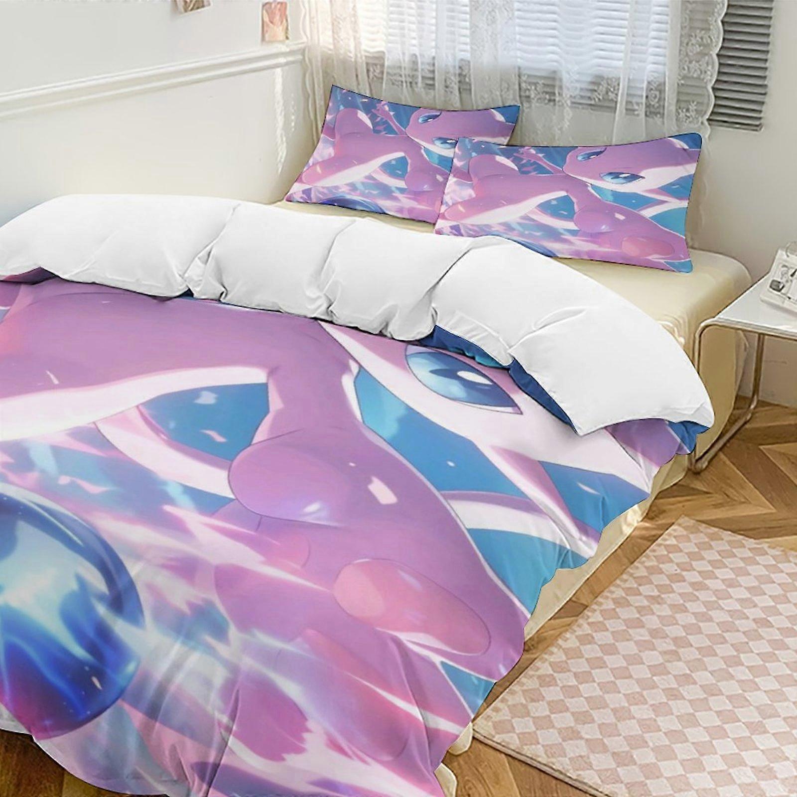 Parure de lit GD559 Mewtwo, housse de couette, parure de lit 3 pièces légère avec motif anime amusant (HZ559), comprenant 1 housse de couette et 2 taies d'oreiller.
