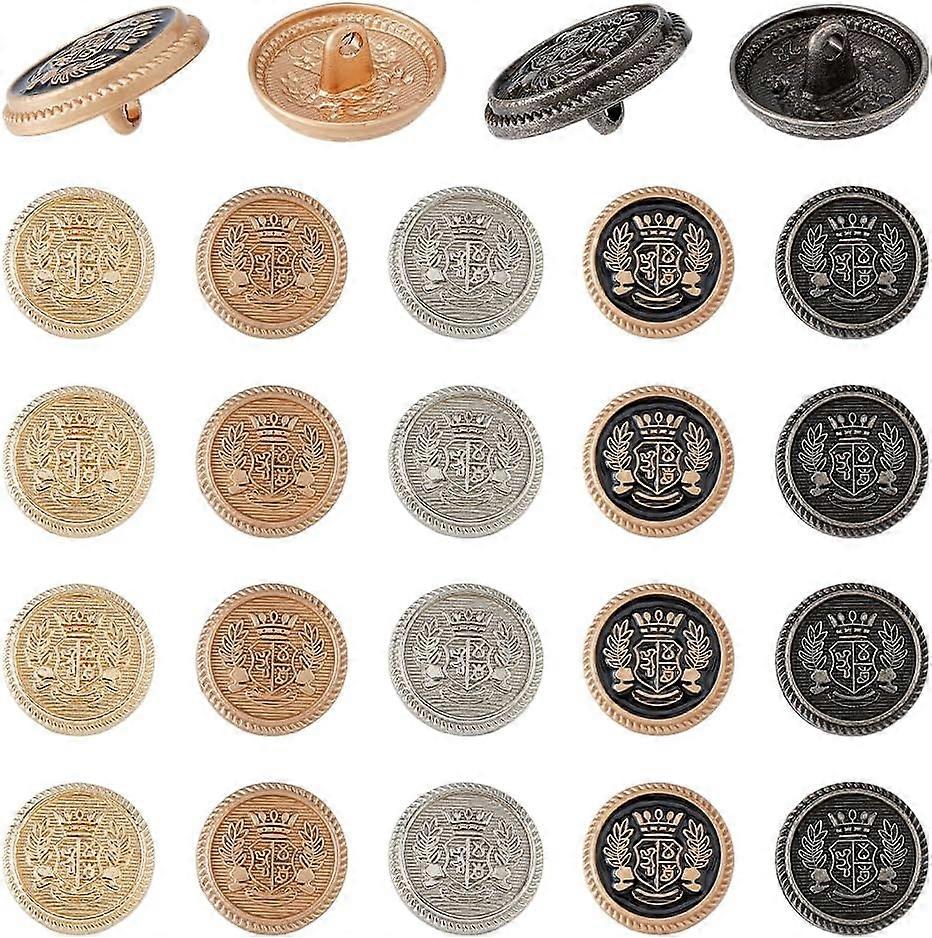 40Pcs 5 Styles Blazer Buttons 1-Hole Alloy Shank Buttons Tibetan Flat Round Buttons Wheat Crown 17mm Metal Suit Buttons Uniform Button for Coat Hole: