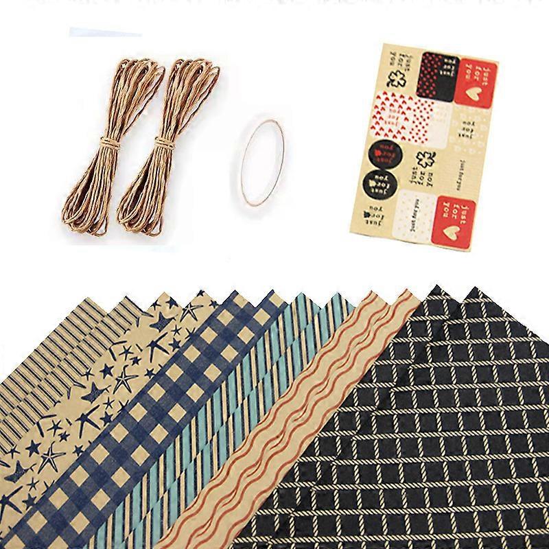 Retro simple blue grid kraft paper wrapping paper Valentine's Day birthday gift wrapping paper for men DIY paper