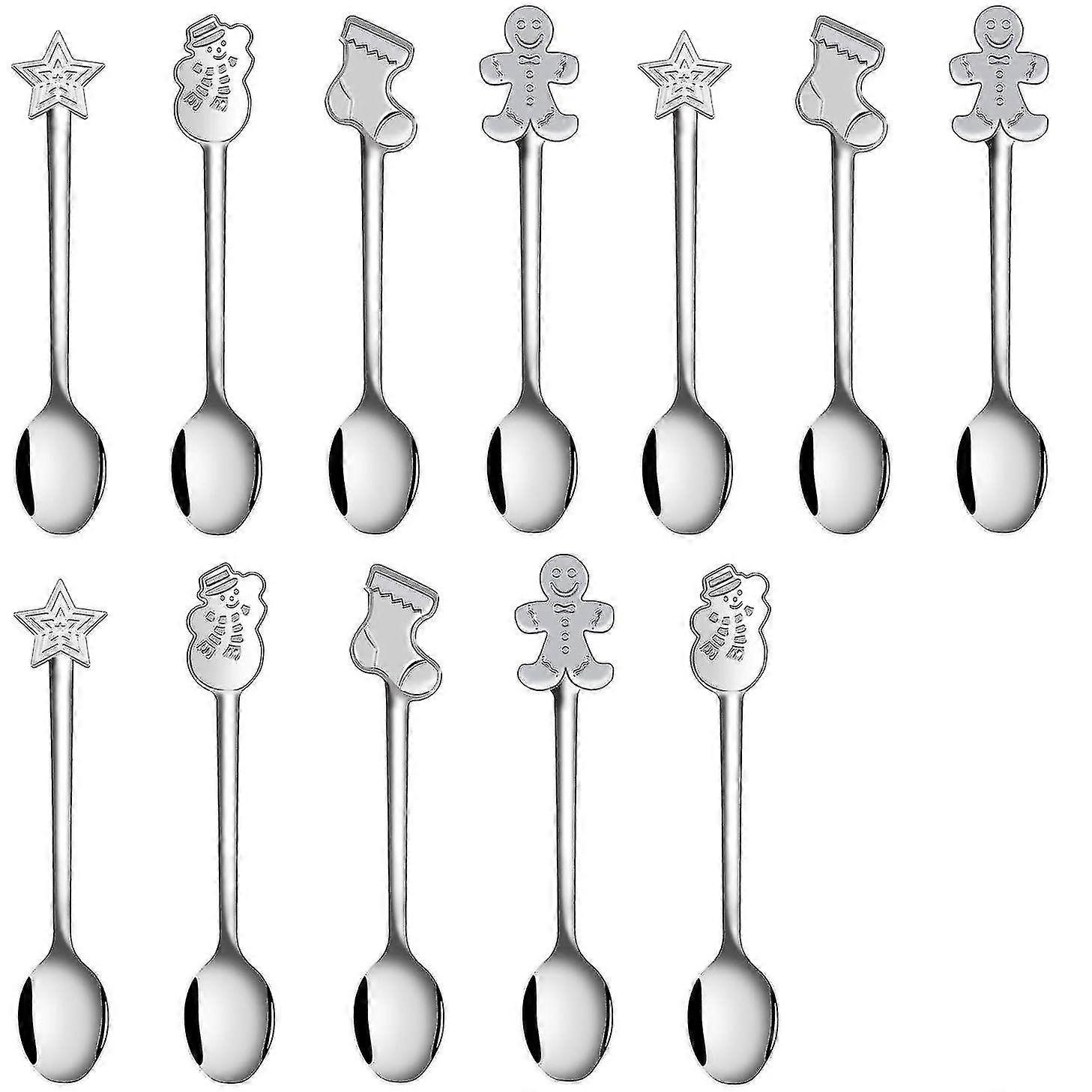 12 قطعة عيد الميلاد ملعقة قهوة الفولاذ المقاوم للصدأ ملعقة صغيرة للقهوة حساء الشاي السكر الحلوى Seaso