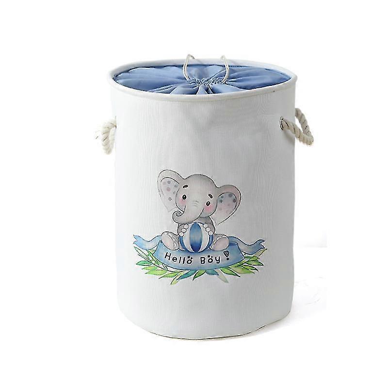 Elephant Laundry Hamper For Nursery Large Fabric Storage Basket With Drawstring(blue Elephant)