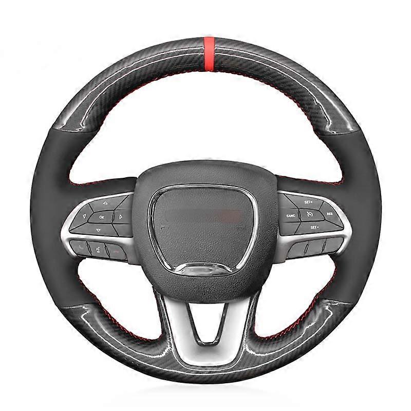 for Dodge Challenger Charger 2015-2021 Durango 2018-2021 Hand stitch red Suede Carbon Fiber car Steering Wheel Cover