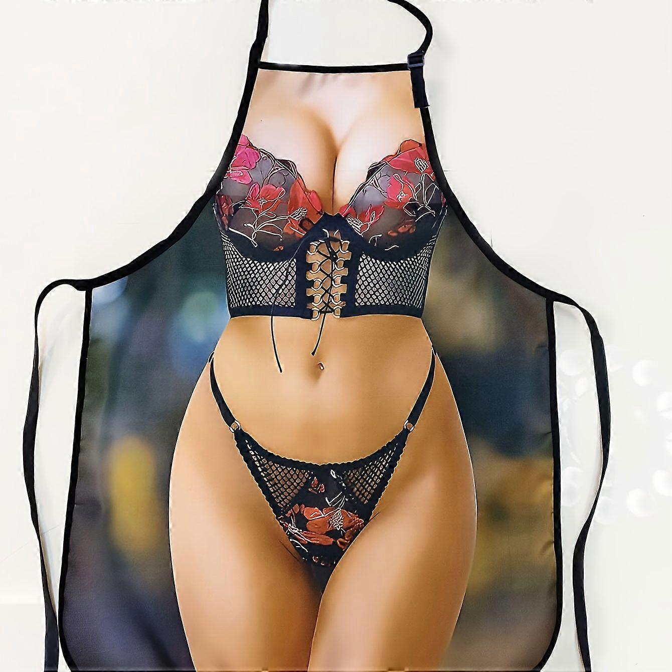 Figure Print Tied Back Apron, Waterproof Sleeveless Straight Neck Halter Apron, Women's Clothing