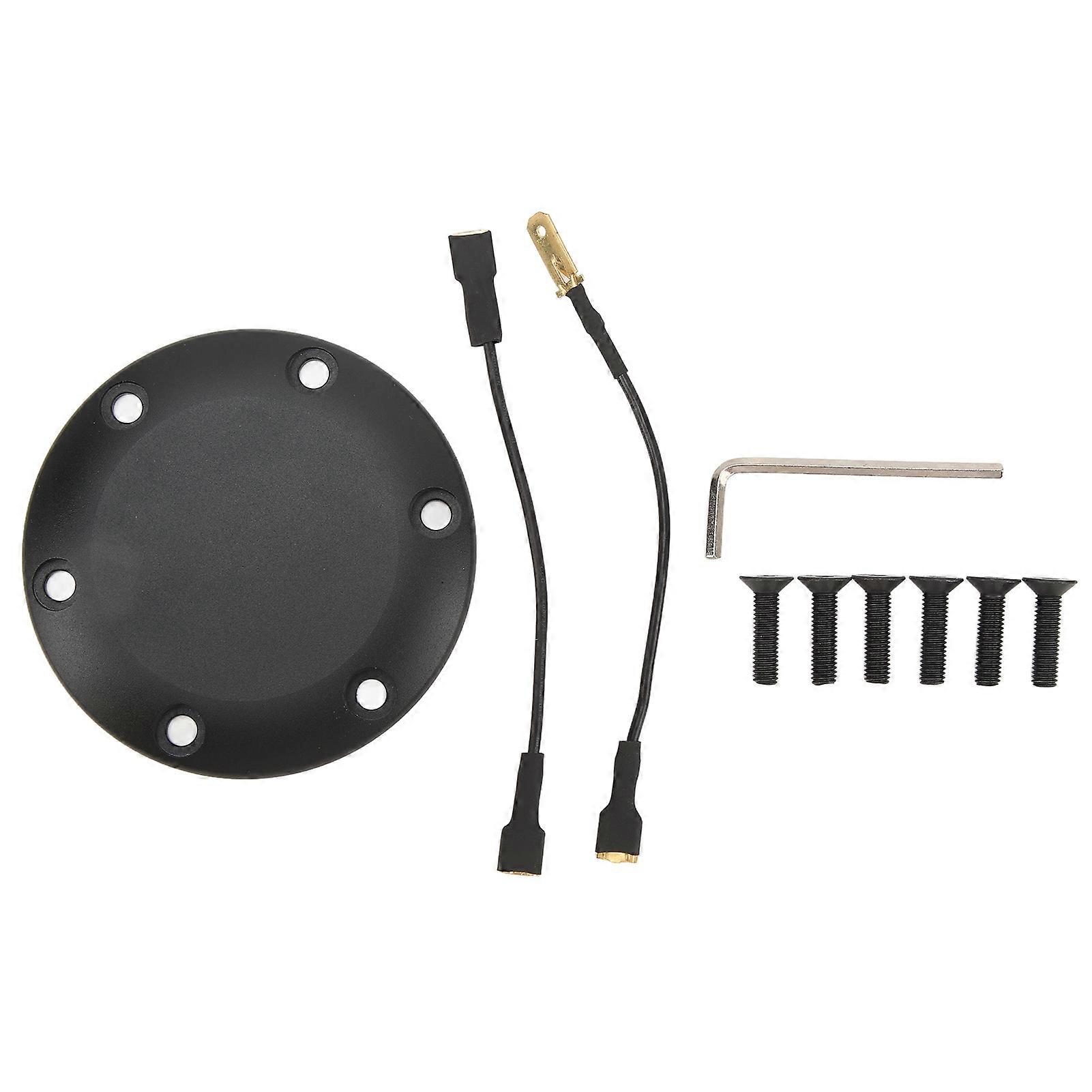 6穴ステアリングホイールホーンカバーアルミブラック簡単取り付けほとんどの車にユニバーサルフィット