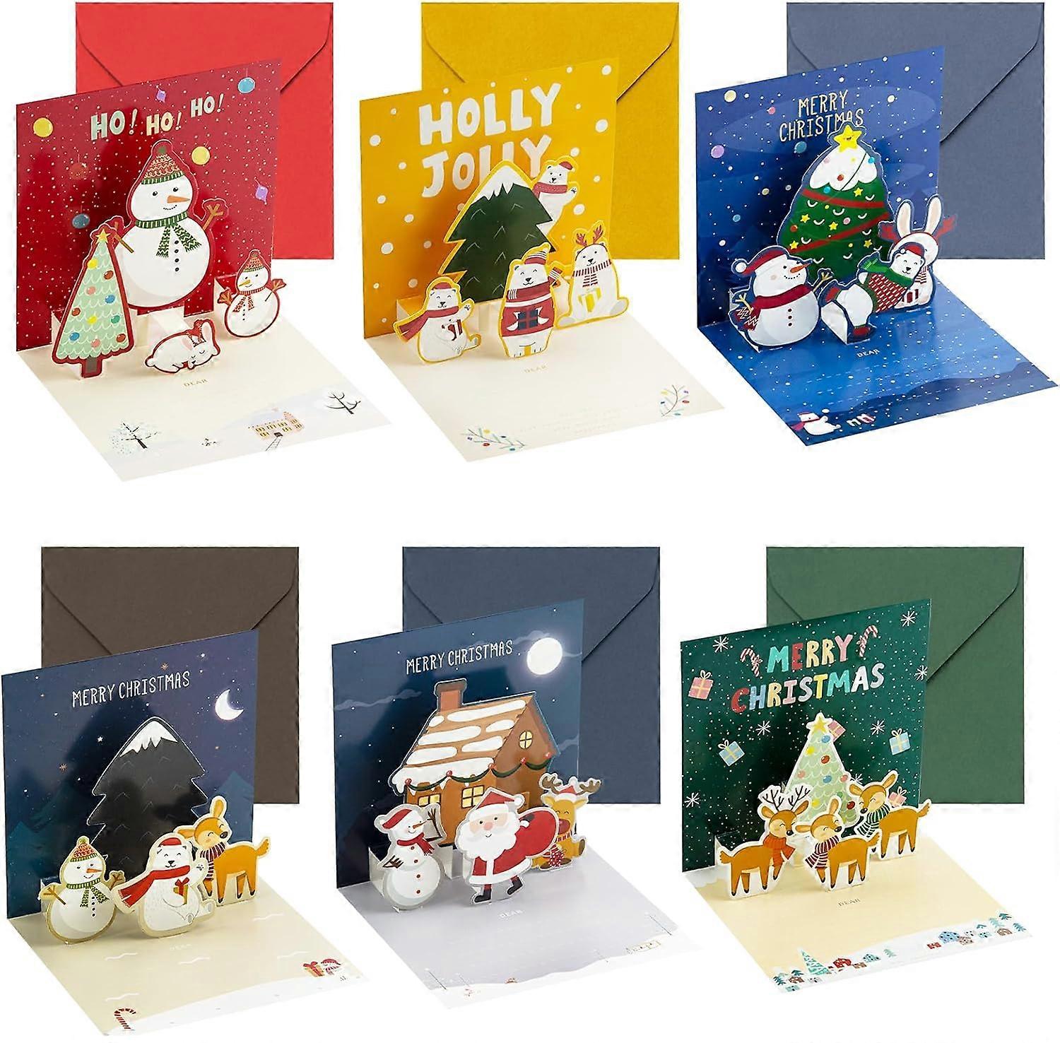 3D Christmas Cards with Envelopes 18 Pieces, Pop-Up Christmas Cards with 3D Pattern Christmas Tree Snowflake Santa Claus, Double Folding Cards for Kid
