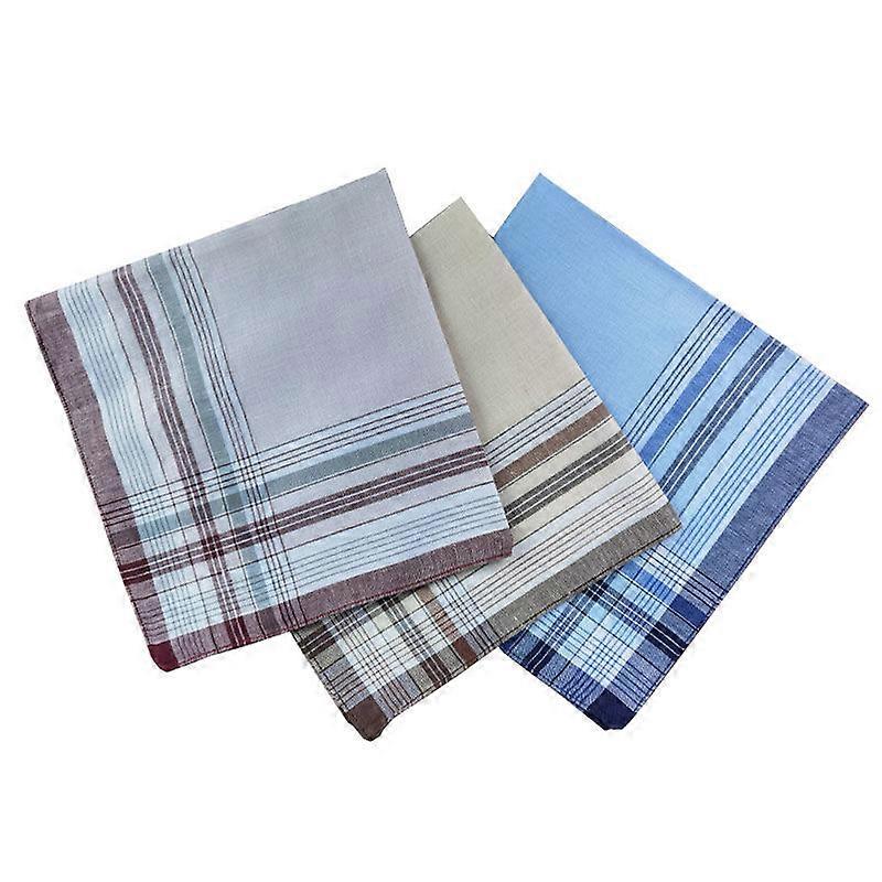 100% Cotton Stripe Soft Checkered Pattern Handkerchiefs Assorted Pocket Square Hankies 6 Pcs 38x38cm