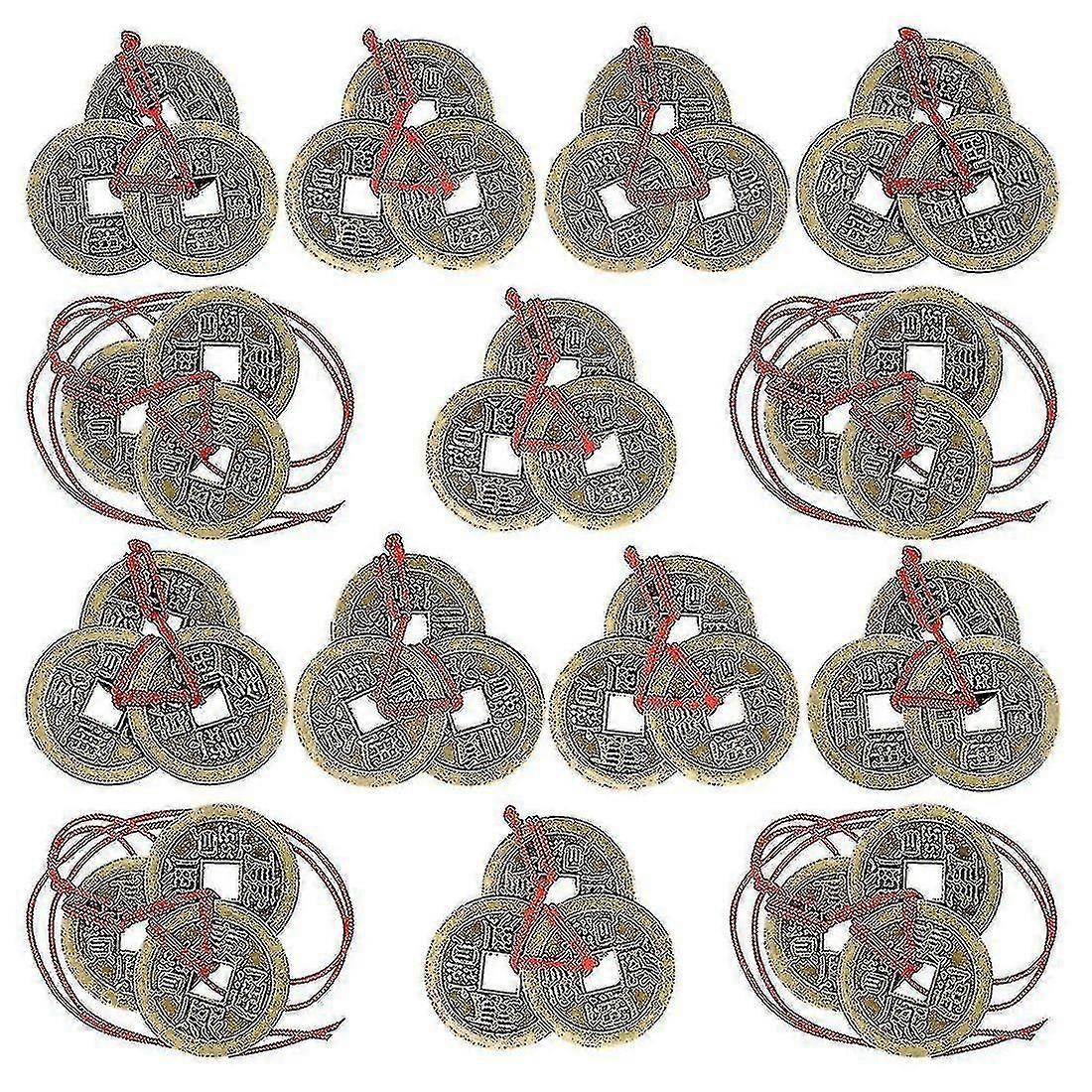 20pcs Chinese Fortune Coins Feng Shui Coins I-ching Coins Coins With Red String For Wealth And Succ