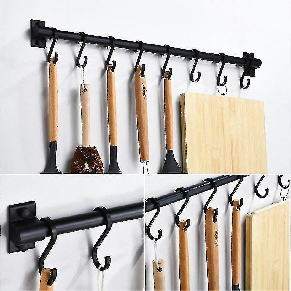 50cm Black Kitchen Hook Rack Wall Mounted Sideboard Tool Rack Kitchen Shelf -