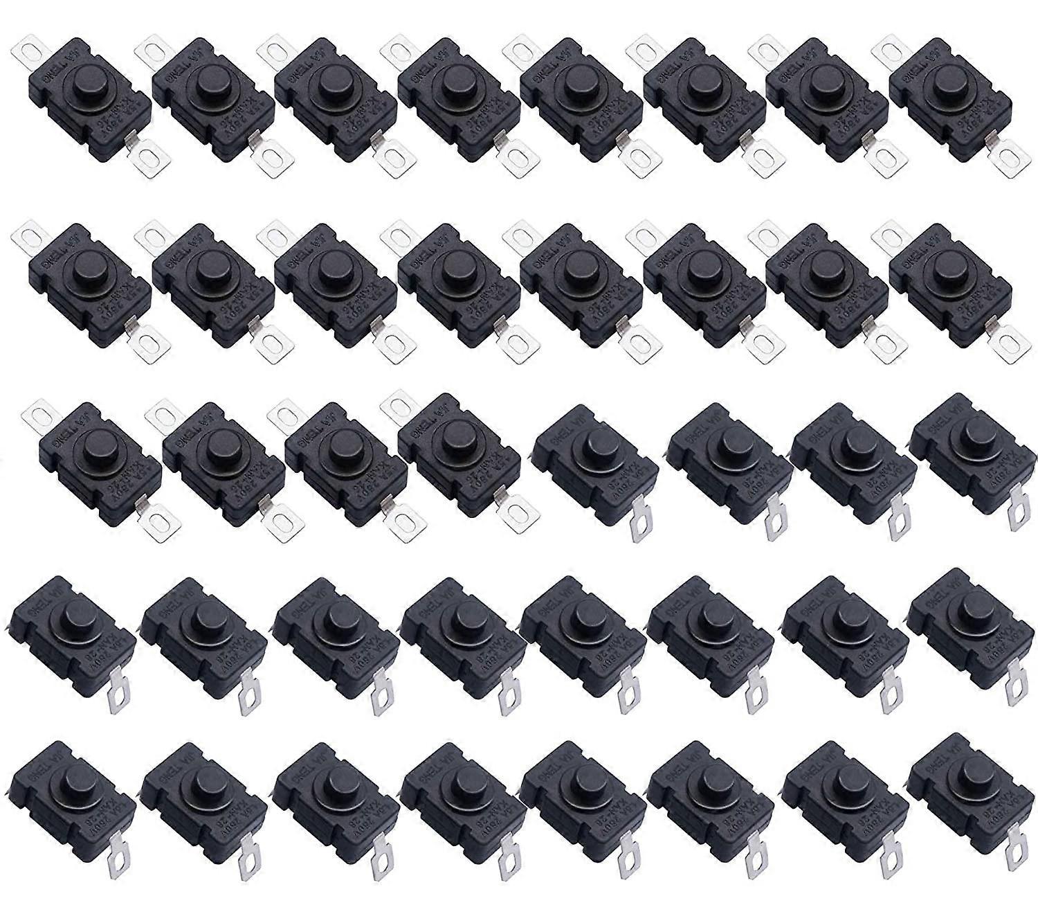 40 Pack Self-locking Push Button Switch, KAN-28 Mini Flashlight Switch (20 Pieces Flat Pin with Hole + 20 Pieces Bent Pin with Hole)