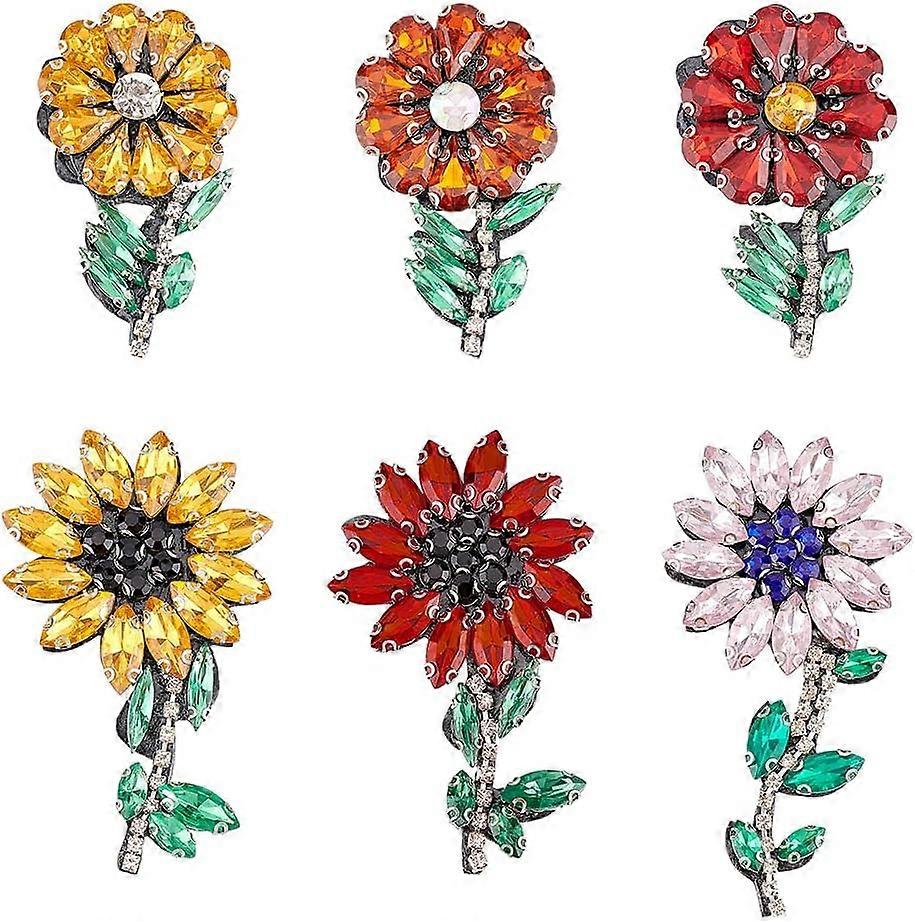 6PCS Rhinestone Sew On Patches Sunflower Colorful Crystal Applique Handmade Sunflower Rhinestone Applique Crystal Patches for Handmade DIY Crafts Clot