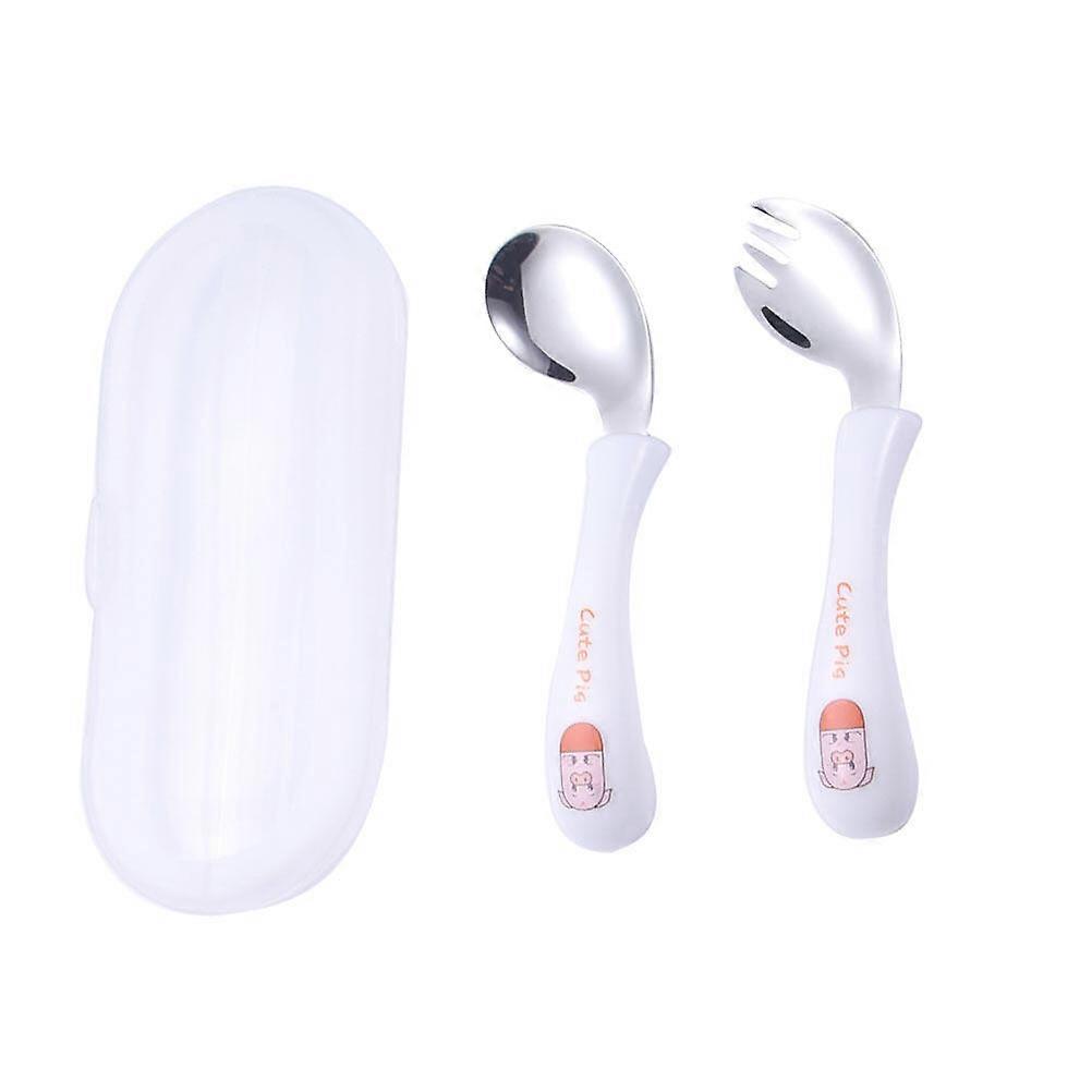 1 Set of Children Tableware Spoon Fork Practicing Spoon Tableware (White)