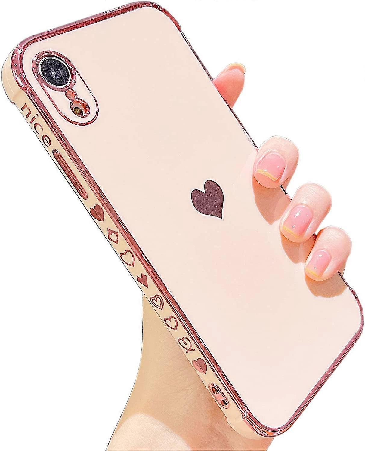 for iPhone XR Case Plating Love Heart Phone Case TPU with Full Unique Full Camera Lens Protection Reinforced Corners Fun Cute Side Small Pattern Elect