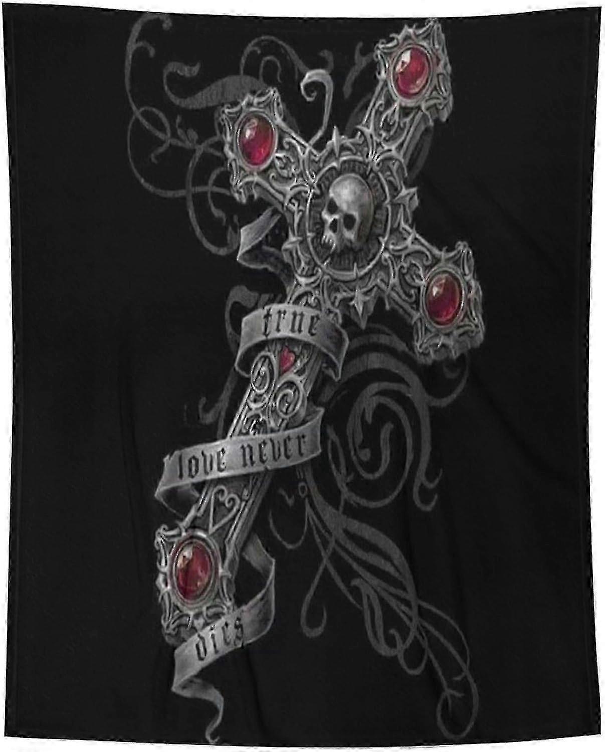 t296 Cobertor Rose Skull Plush Blanket Blanket, Cobertores Fuzzy Macios Quentes Ou Adultos para Berço Cama Gótico, Cobertor Cruzado bn296